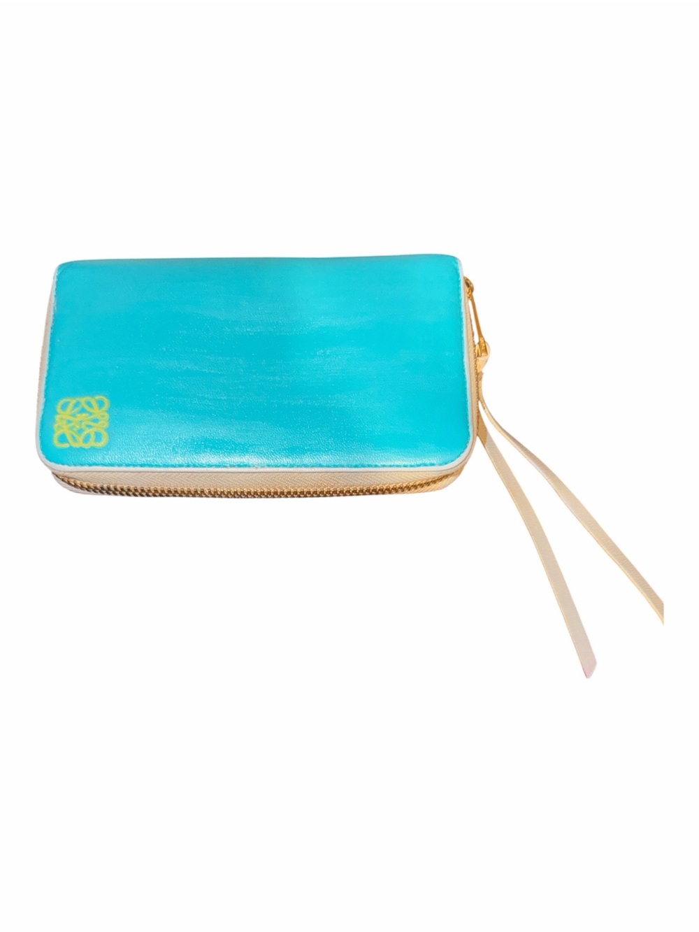Authentic Loewe Turquoise Leather Zip Around Wallet Anagram Logo Made in Spain